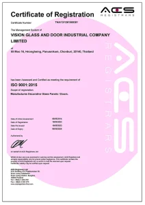 Certificate 9001 2015 VISION GLASS AND DOOR INDUSTRIAL COMPANY LIMITED